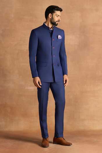 Raghavendra Rathore Jodhpur_Navy Suiting The Prussian Regal Bandhgala _Online_at_Aza_Fashions