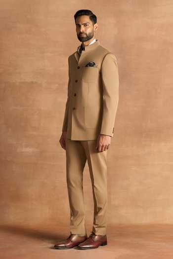 Buy Raghavendra Rathore Jodhpur Brown Cotton, Suiting Plain Bandhgala Online at Aza Fashions Buy_Raghavendra Rathore Jodhpur_Brown Cotton, Suiting Plain Bandhgala _Online_at_Aza_Fashions