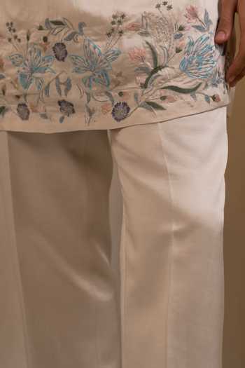 Buy_Jatin Malik_Silver Silk, Linen Embroidery Vishwa Bloom Bandhgala Set _Online_at_Aza_Fashions