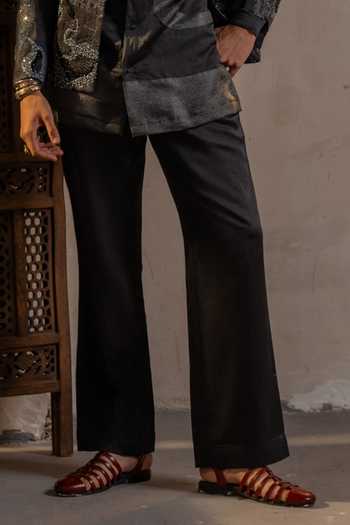 Jatin Malik_Grey Silk, Linen Metallic Thread, Patchwork Moon Veil Bandhgala Set _Online_at_Aza_Fashions