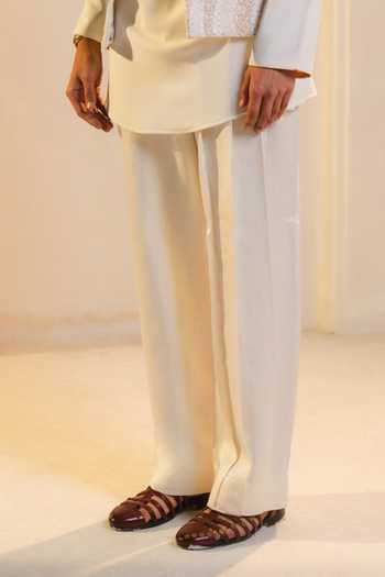 Jatin Malik_Ivory Silk, Crepe, Linen Embroidery Shankara Hand Nehru Jacket And Kurta Set _Online_at_Aza_Fashions