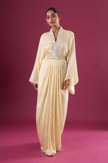 Buy_Amit Aggarwal_Yellow Chiffon Sequins V-neck Embellished Kaftan _Online_at_Aza_Fashions