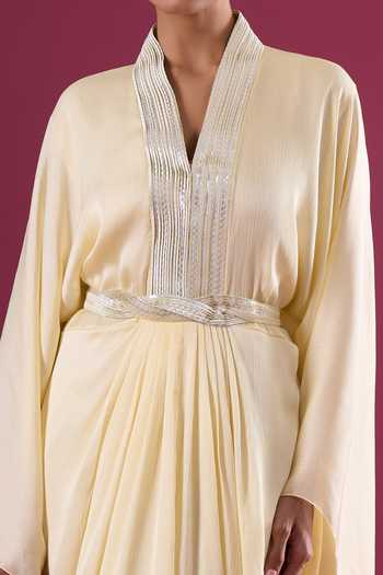 Amit Aggarwal_Yellow Chiffon Sequins V-neck Embellished Kaftan _at_Aza_Fashions