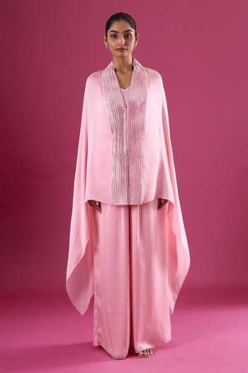 Buy_Amit Aggarwal_Pink Chiffon Placed Embellished Cape Pant Set _Online_at_Aza_Fashions