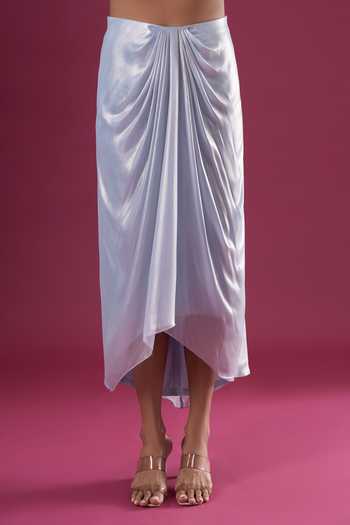 Amit Aggarwal_Blue Chiffon Round Neck Embellished Layered Cape And Skirt Set _Online_at_Aza_Fashions