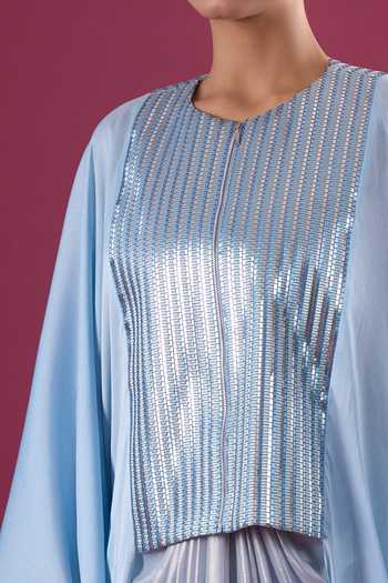 Buy_Amit Aggarwal_Blue Chiffon Round Neck Embellished Layered Cape And Skirt Set _Online_at_Aza_Fashions