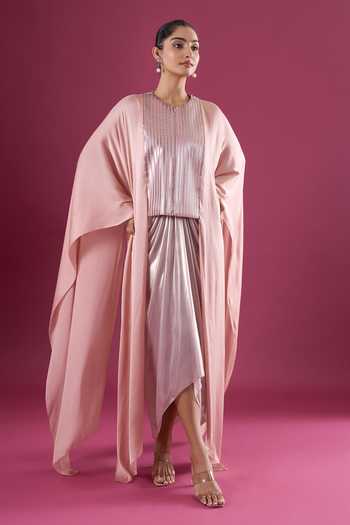 Amit Aggarwal_Pink Chiffon Sequin Cape And Skirt Set _Online_at_Aza_Fashions