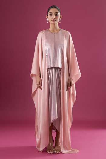 Buy_Amit Aggarwal_Pink Chiffon Sequin Cape And Skirt Set _Online_at_Aza_Fashions