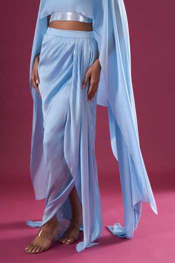 Amit Aggarwal_Blue Chiffon Asymmetric Cape And Skirt Set _at_Aza_Fashions