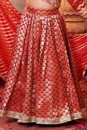 Buy_Chotibuti_Red Silk Zari Banarasi Lehenga Set _Online_at_Aza_Fashions