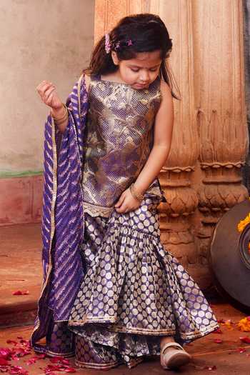 Buy_Chotibuti_Purple Silk Zari Banarasi Kurta Sharara Set _Online_at_Aza_Fashions