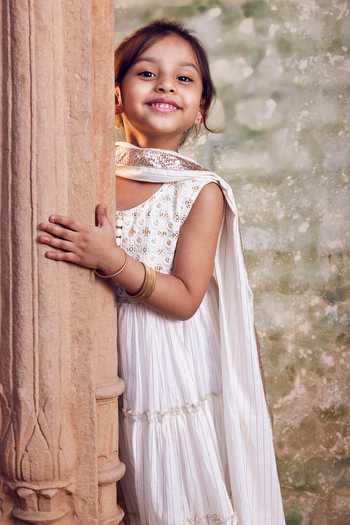 Buy_Chotibuti_White Cotton Embroidery Anarkali And Dupatta Set _Online_at_Aza_Fashions