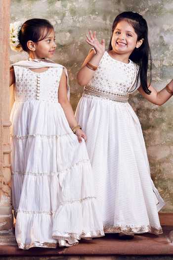 Buy_Chotibuti_White Cotton Embroidery Anarkali And Dupatta Set 