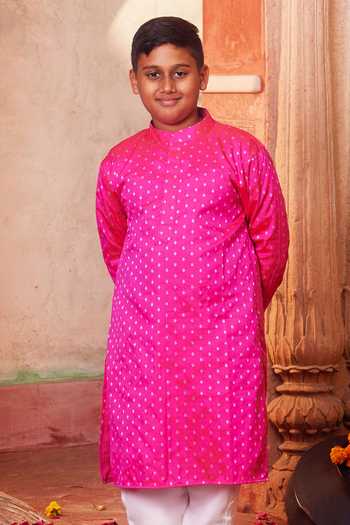 Chotibuti_Pink Silk Banarasi Kurta And Pyjama Set _Online_at_Aza_Fashions