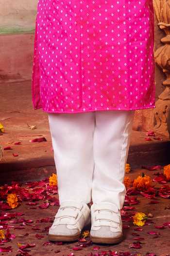 Buy_Chotibuti_Pink Silk Banarasi Kurta And Pyjama Set _Online_at_Aza_Fashions