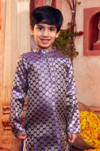 Shop_Chotibuti_Purple Silk Zari Banarasi Kurta And Pyjama Set _Online_at_Aza_Fashions