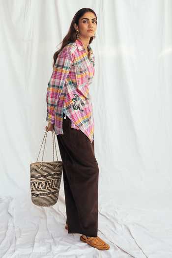 Buy_Jodi_Multi Color Chanderi Applique Collared Sherbet Wrap Shirt _Online_at_Aza_Fashions