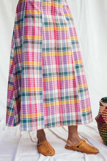 Jodi Multi Color Chanderi Applique Round Neck Sherbet Panel Dress at Aza Fashions Jodi_Multi Color Chanderi Applique Round Neck Sherbet Panel Dress _at_Aza_Fashions