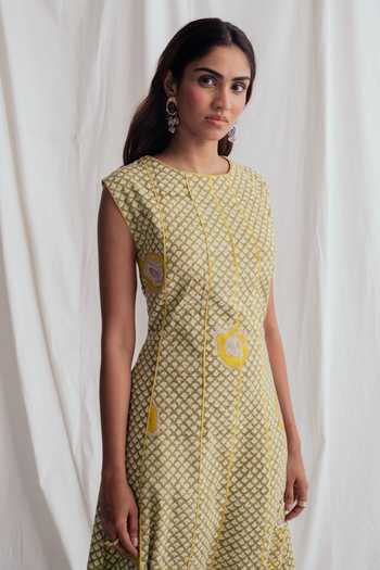 Jodi_Multi Color Cotton Embroidery, Beads Round Neck Panna Panelled Dress _Online_at_Aza_Fashions