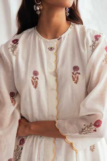 Buy_Jodi_White Chanderi Beads Round Neck Kulfi Day Printed Dress _Online_at_Aza_Fashions