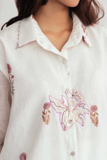 Buy_Jodi_White Chanderi Embroidery, Beads Collared Kulfi Floral Print Shirt _Online_at_Aza_Fashions