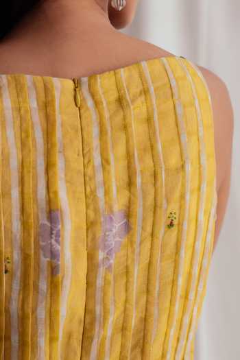 Jodi_Yellow Chanderi Beads Boat Neck Dhoop Day Dress _at_Aza_Fashions