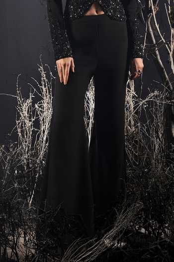 Buy_Shivani Awasty_Black Crepe, Polyester Embroidery Shawl Neck Valerie Jacket And Pant Set _Online_at_Aza_Fashions