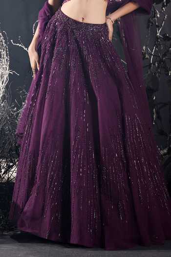 Buy_Shivani Awasty_Purple Net Embroidery, Sequins Sweetheart Neck Stardust Embellished Lehenga Set _Online_at_Aza_Fashions