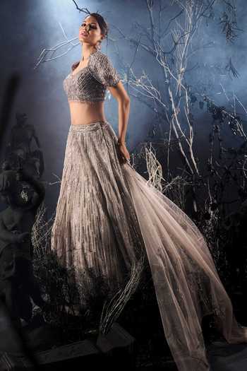 Shop Shivani Awasty Silver Net Embroidery, Sequins, Crystals Sweetheart Neck Embellished Lehenga Set Online at Aza Fashions Shop_Shivani Awasty_Silver Net Embroidery, Sequins, Crystals Sweetheart Neck Embellished Lehenga Set _Online_at_Aza_Fashions