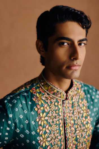 Buy_Amaare_Green Silk Sequins, Beads, Gota Patti Marvaan Embroidered Kurta Set _Online_at_Aza_Fashions