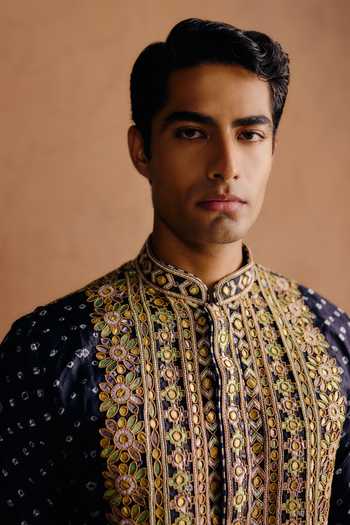 Buy_Amaare_Blue Silk Sequins, Beads, Gota Patti Rajvat Embroidered Kurta Set _Online_at_Aza_Fashions