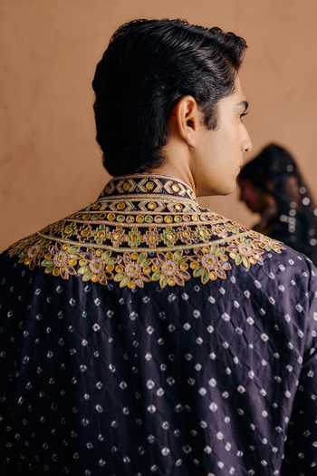 Shop_Amaare_Blue Silk Sequins, Beads, Gota Patti Rajvat Embroidered Kurta Set _Online_at_Aza_Fashions