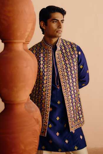 Amaare_Multi Color Silk, Chanderi Sequins, Beads, Arthav Embroidered Bundi And Kurta Set _Online_at_Aza_Fashions