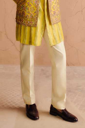 Amaare_Yellow Silk, Chanderi Sequins, Kanvraj Hand Embroidered Raw Bundi And Kurta Set _Online_at_Aza_Fashions