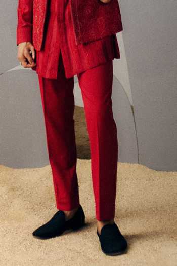 Amaare_Red Silk, Chanderi, Wool Embroidery, Sequins, Raktavajra Bundi And Kurta Set _Online_at_Aza_Fashions