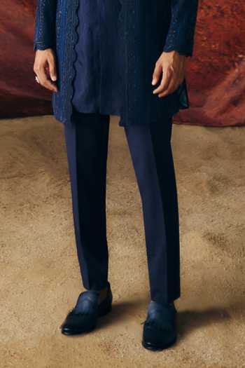 Amaare_Blue Silk, Organza, Wool Embroidery, Sequins, Yantra Sherwani And Kurta Set _Online_at_Aza_Fashions