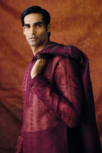 Amaare_Purple Silk, Organza, Wool Embroidery, Sequins, Samvara Hand Bandhgala Set _Online_at_Aza_Fashions