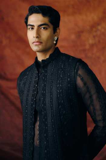 Buy_Amaare_Blue Silk, Organza, Wool Sequins, Beads, Shyama Embroidered Nehru Jacket Set _Online_at_Aza_Fashions