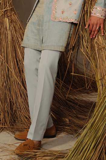 Amaare_Blue Silk, Tissue, Wool Gota Patti, Beads Barkat Embroidered Bundi And Kurta Set _Online_at_Aza_Fashions