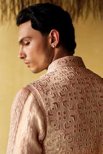 Buy_Amaare_Pink Silk, Tissue, Wool Gota Patti, Beads Kirpa Embroidered Bundi And Kurta Set _Online_at_Aza_Fashions