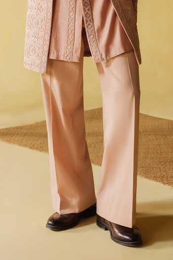 Amaare_Pink Silk, Wool Gota Patti, Beads Rehmat Embroidered Sherwani Set _Online_at_Aza_Fashions