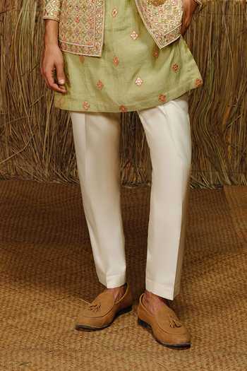 Amaare_Green Silk, Chanderi Embroidery, Beads, Gota Patti Simar Bundi And Kurta Set _Online_at_Aza_Fashions