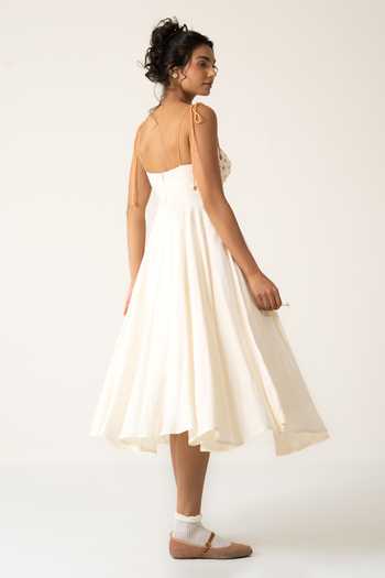 Baise Gaba_Off White Rayon Embroidery Sweetheart Neck Blooming Dress _Online_at_Aza_Fashions