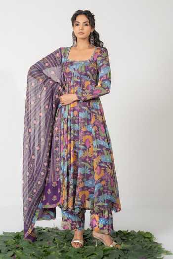 Buy Baise Gaba Purple Chiffon, Satin, Modal, Lurex Embroidery, Beads Zeeva Printed Anarkali Set Buy_Baise Gaba_Purple Chiffon, Satin, Modal, Lurex Embroidery, Beads Zeeva Printed Anarkali Set