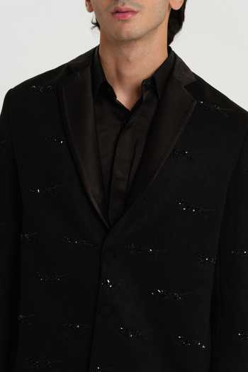 Shop_House Of Koa_Black Suede, Satin Embroidery Felix Embellished Blazer Set _Online_at_Aza_Fashions