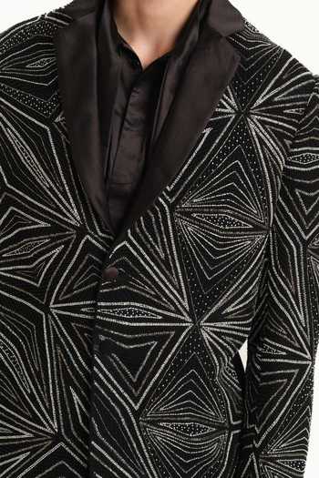 House Of Koa_Black Satin Embroidery Theo Blazer Set _at_Aza_Fashions