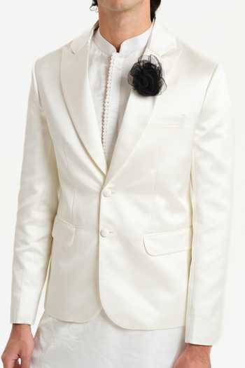 Shop_House Of Koa_White Satin, Silk Eon Blazer And Kurta Set _Online_at_Aza_Fashions