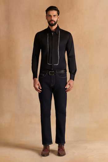 Buy_Raghavendra Rathore Jodhpur_Black Cotton Satin Continum Shirt _Online_at_Aza_Fashions