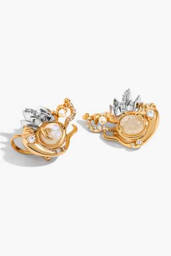 Outhouse_Gold Plated Pearls, Stones, Seanymph Cubic Zirconia Embellished Earrings _Online_at_Aza_Fashions