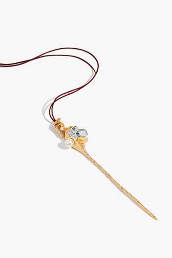 Outhouse_Gold Plated Pearls, Crystals, Diamonds Seanymph Crestfall Cord Pendant Necklace _Online_at_Aza_Fashions